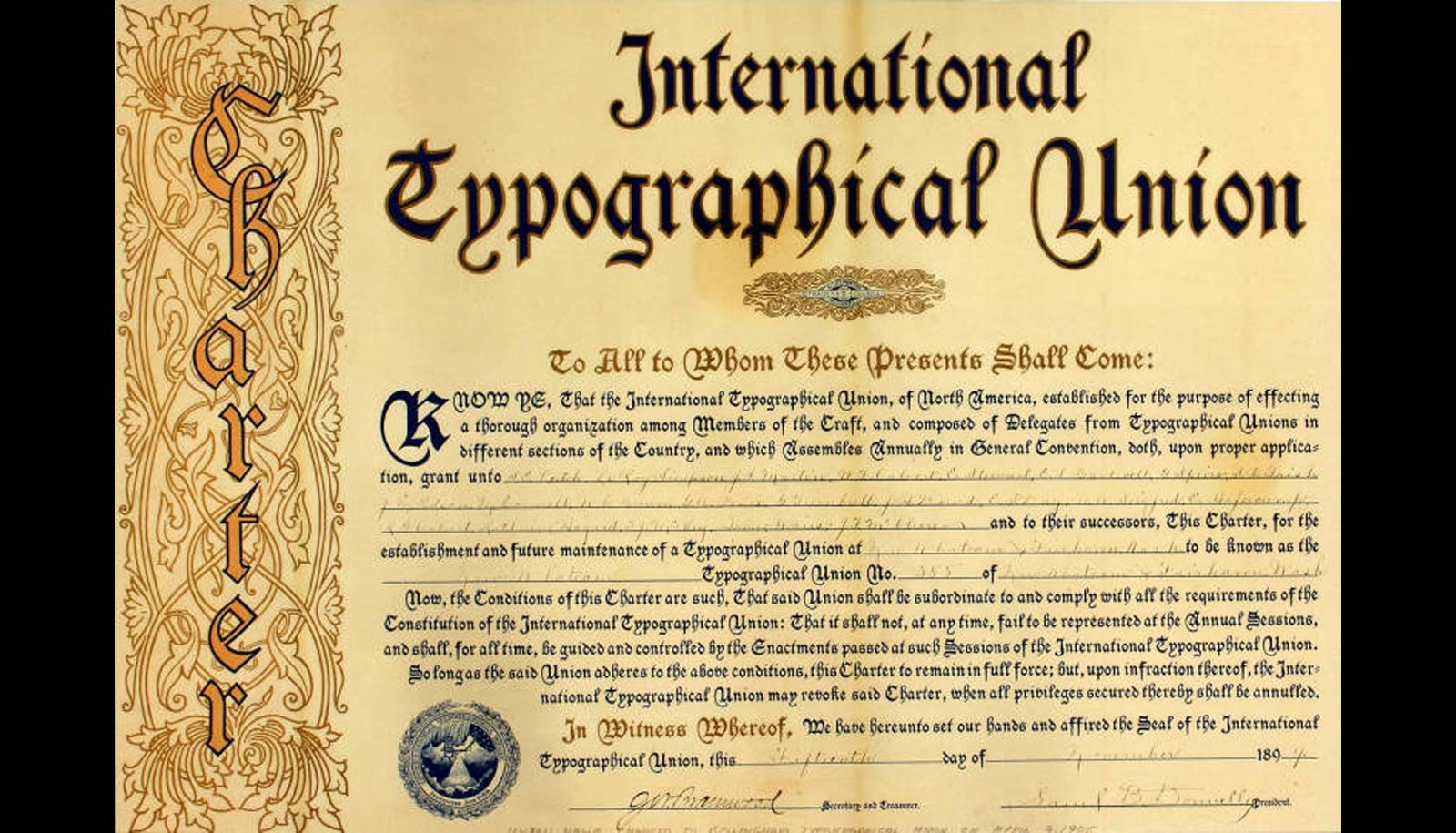 international typographical union charter