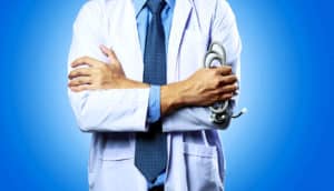 doctor with awkward body language (sexual medicine doctors concept)
