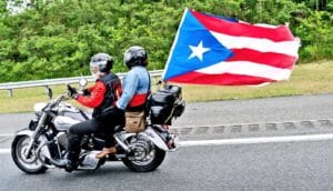 motorcycle with Puerto Rican flag