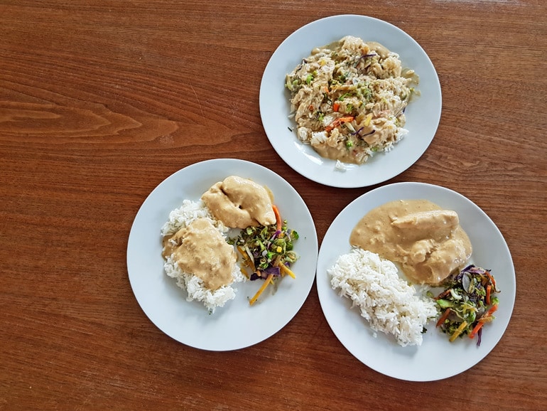 food arranged on three plates