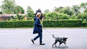woman walking dog