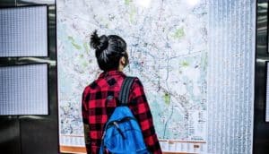 woman looking at map