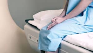 woman nervous (breast cancer concept)