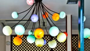 lamp with bulbs that look like planets (exoplanets concept)