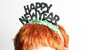 happy new year headband on red hair