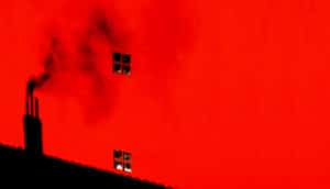 chimney smoke shadow on red wall