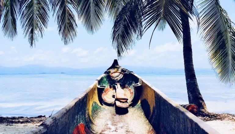 boat on shore of Caribbean ocean