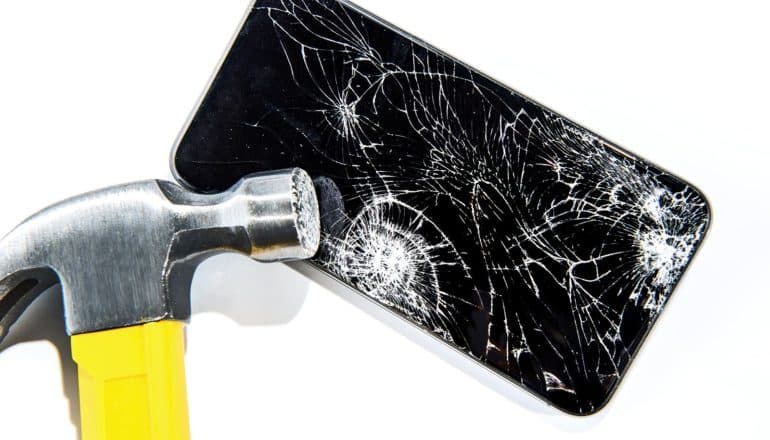 hammer-smashed phone (batteries concept)