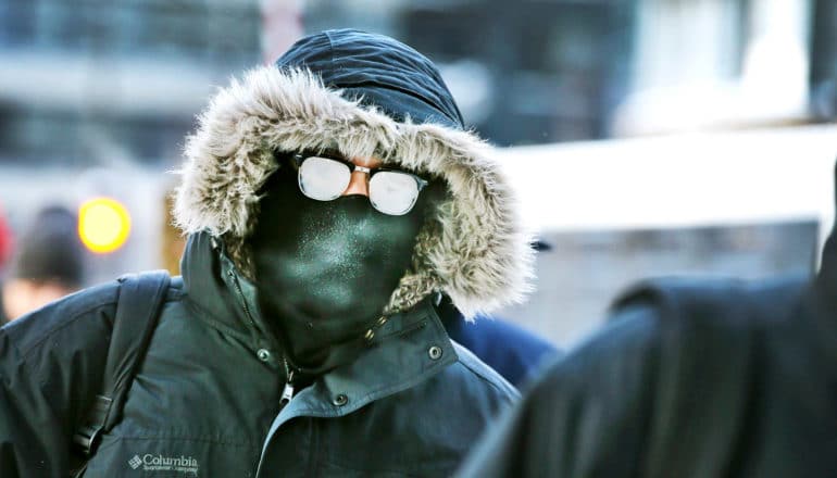 cold man in Chicago - polar vortex