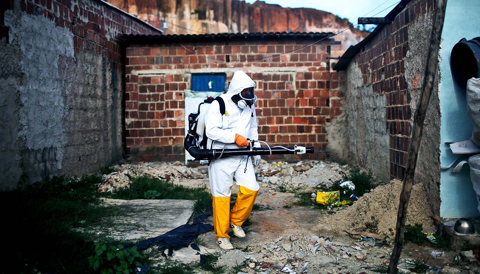 A city worker fumigates in Recife, Pernambuco state, Brazil