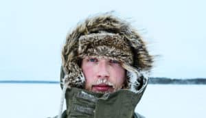 man out in cold (polar vortex concept)