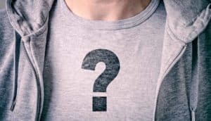 question mark on shirt