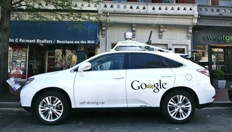 self-driving car on the street (self-driving cars concept)