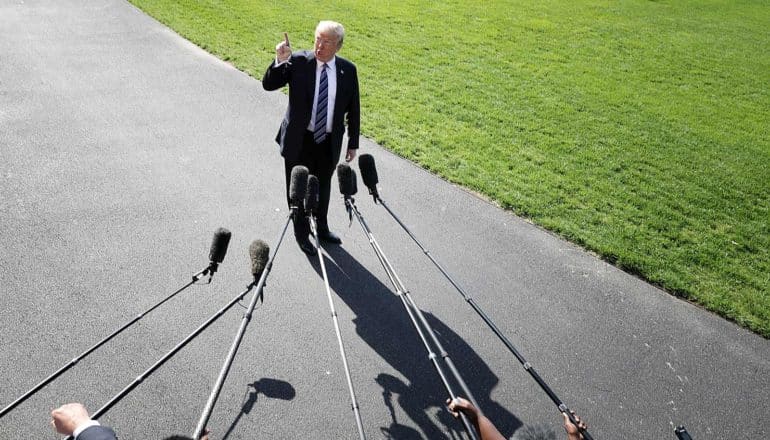 president trump speaks in microphones