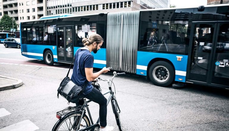 biker and bus