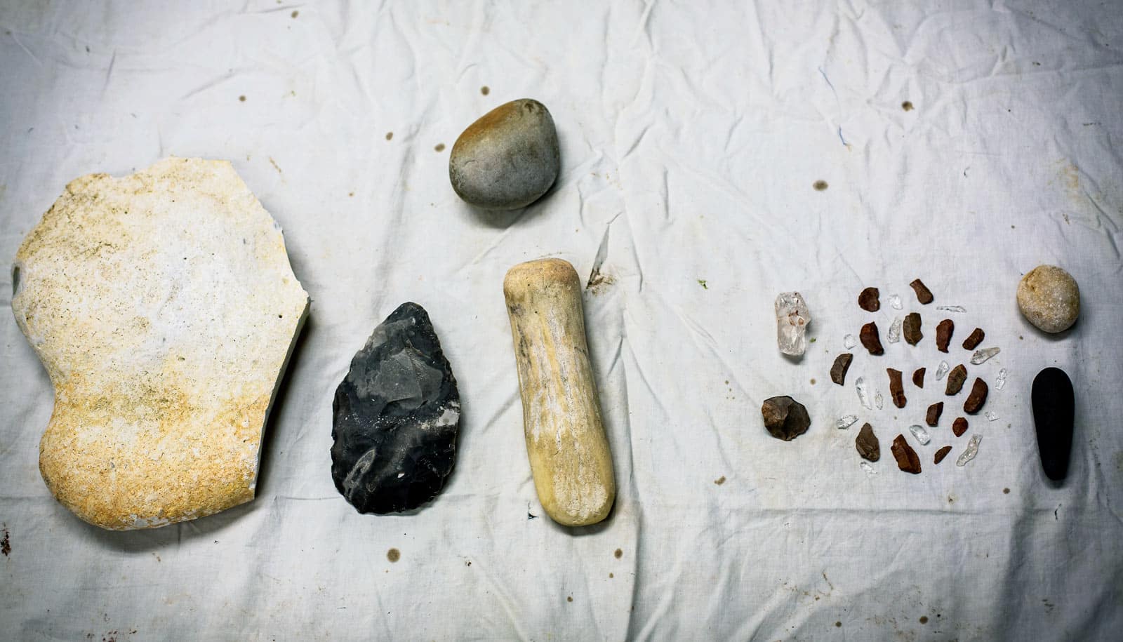 The iconic, tear-drop shaped hand axe, which filled a human palm, required a large toolkit to produce, in contrast to a toolkit for tiny flakes. 