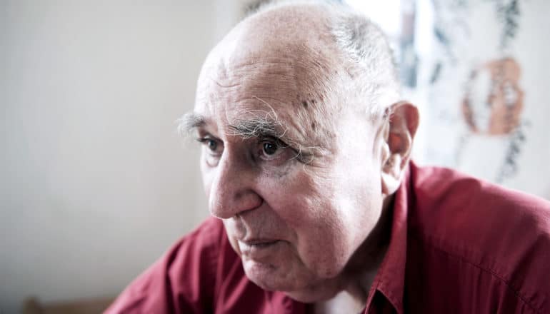 older man with red shirt (Alzheimer's disease concept)