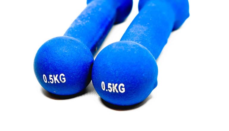 blue 0.5KG dumbbells on white