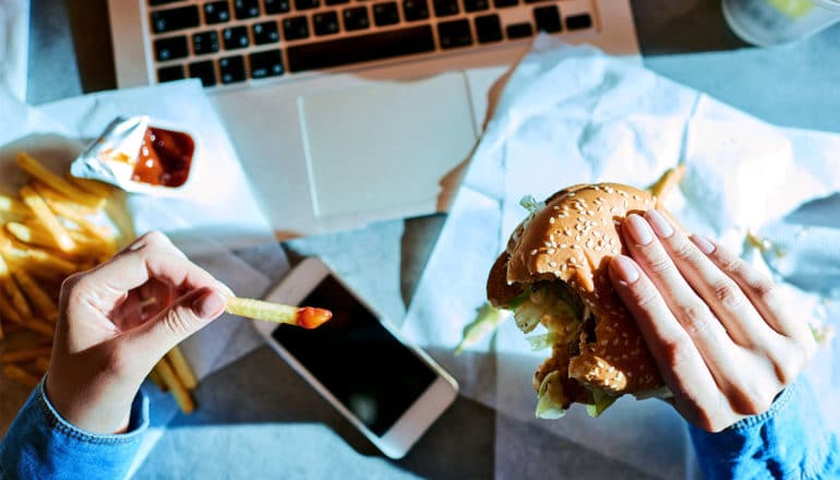 eating over computer