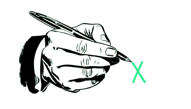 illustration of hand drawing x with a pen - likert scale