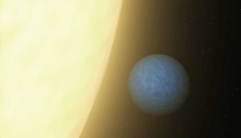 star and small blue planet - super-Earths