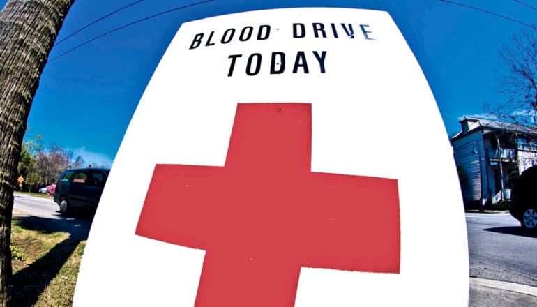 fish-eye image of blood drive sign