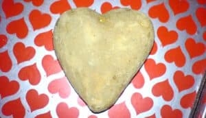 starch - heart-shaped potato on red heart pattern