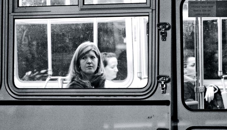 woman on the bus (working moms concept)