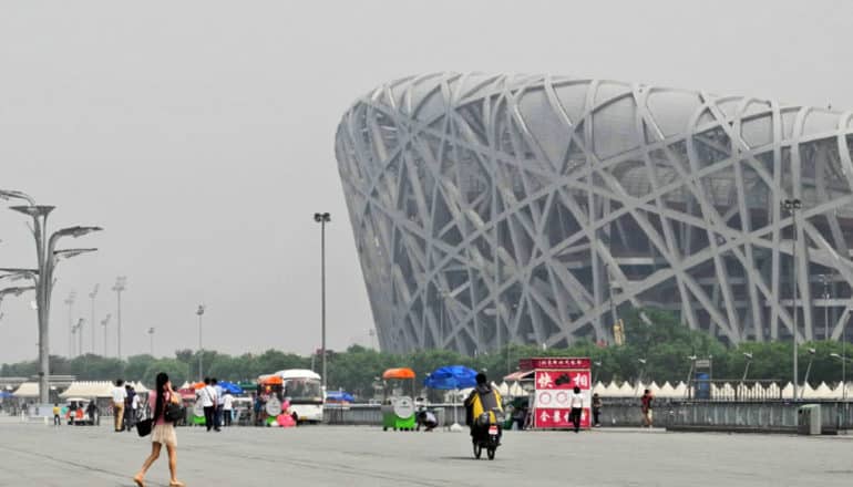 beijing birds nest in smog