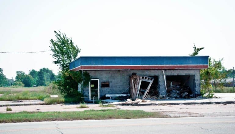 abandoned gas station and field - contaminated soil