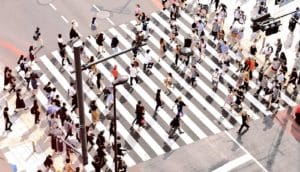 Aerial shot of crosswalk (population concept)