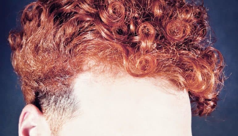 curly red hair, forehead