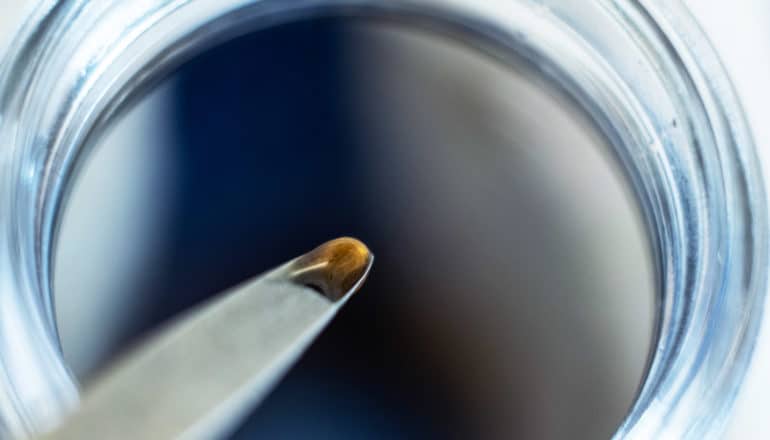 brown liquid on metal implement