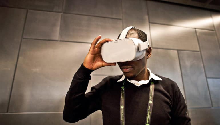 man wearing virtual reality headset