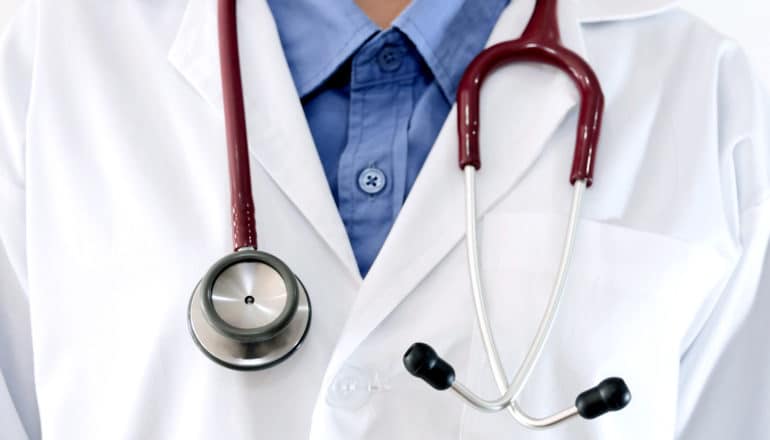 stethoscope, lab coat of physician