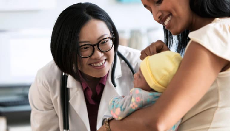 pediatrician, baby, mother