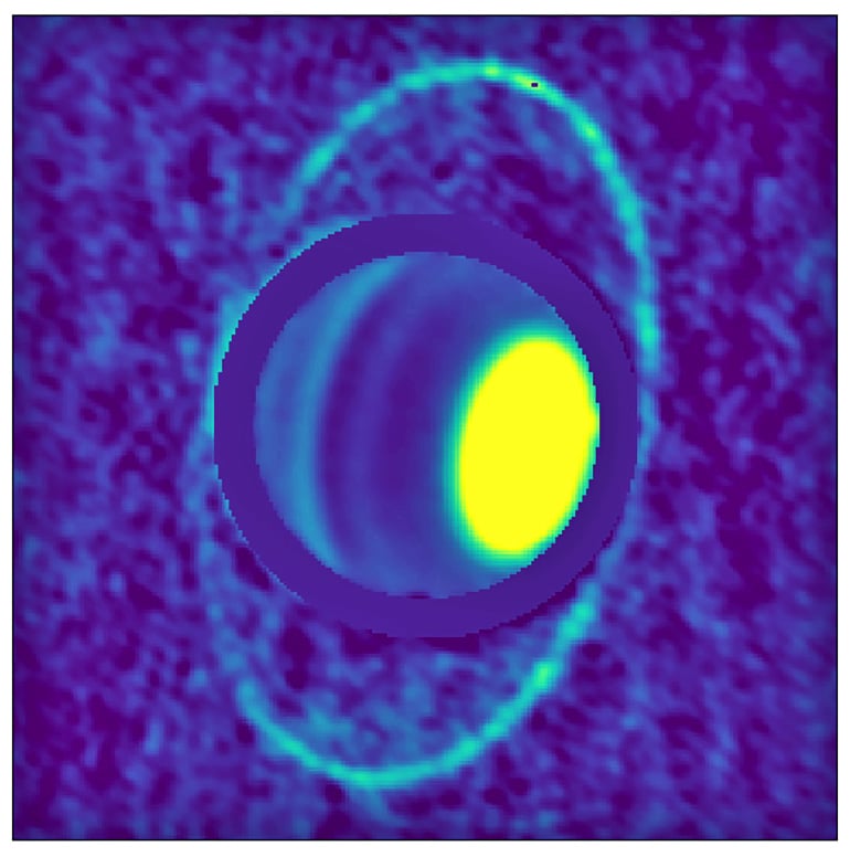 Composite image of Uranus’s atmosphere and rings at radio wavelengths