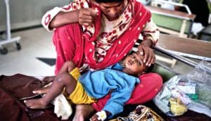 mother and sick child (Cryptosporidium concept)