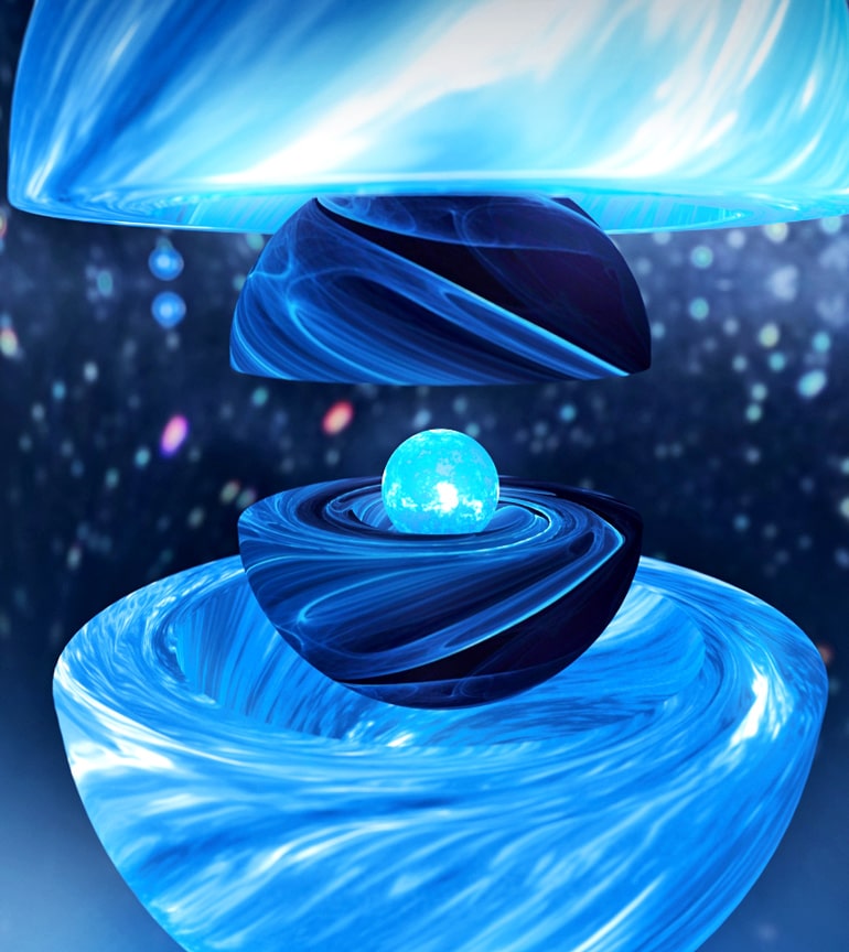 An artist's illustration shows the three neutron star components revealed during the 2016 Vela glitch.