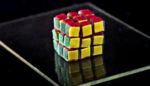 The image shows the Rubik's Cube-like structure made of self-healing hydrogel. (hydrogel concept)