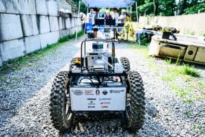 The image shows the robot outside the test mine in Pennsylvania.