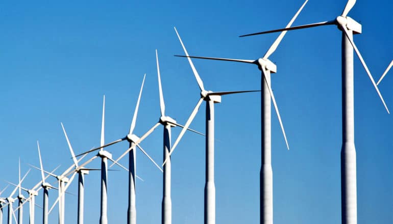 diagonal row of wind turbines (energy storage concept)