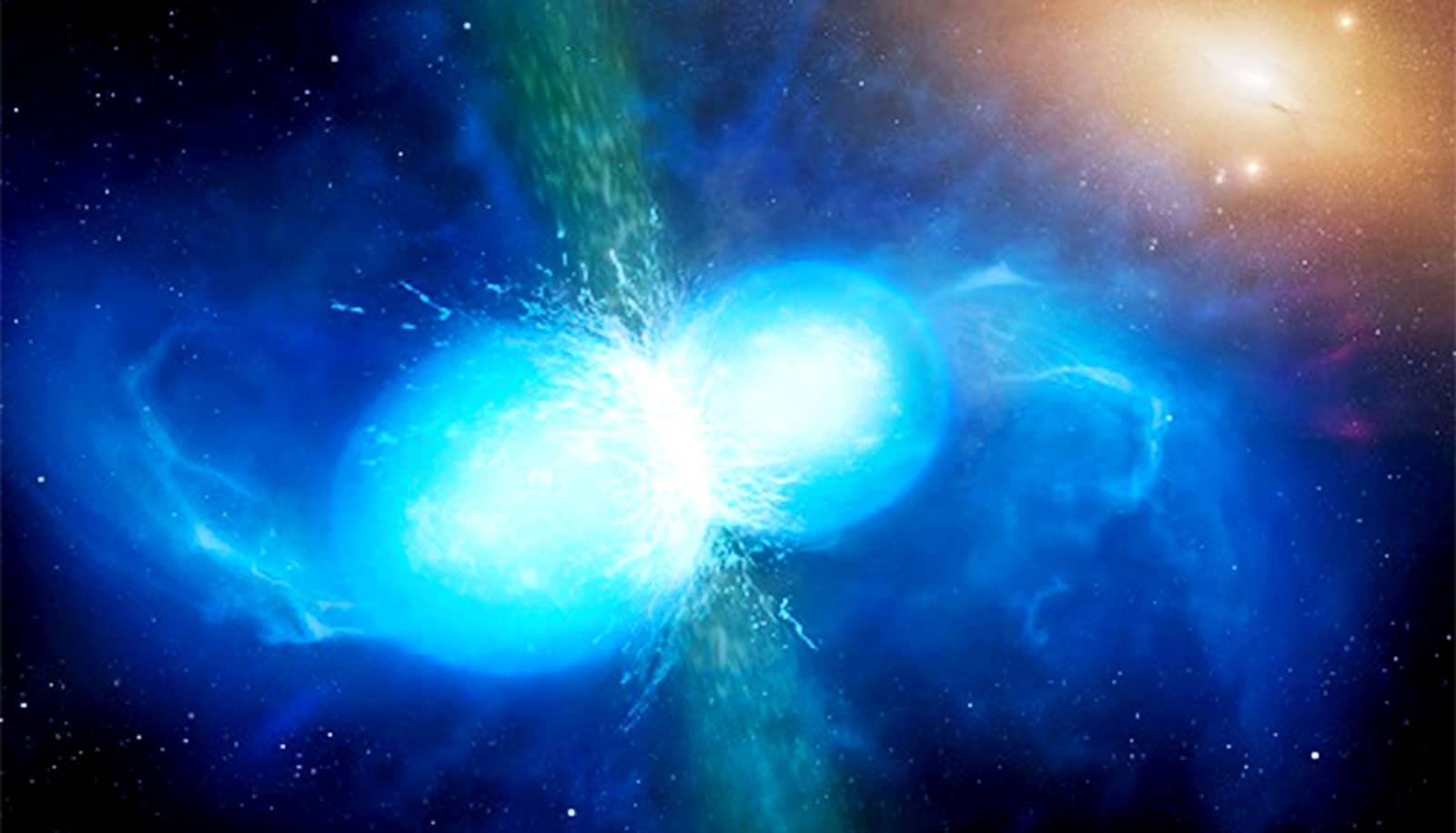 Two blue-looking stars smash into each other in space