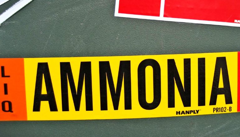 bright yellow sticker says "ammonia"