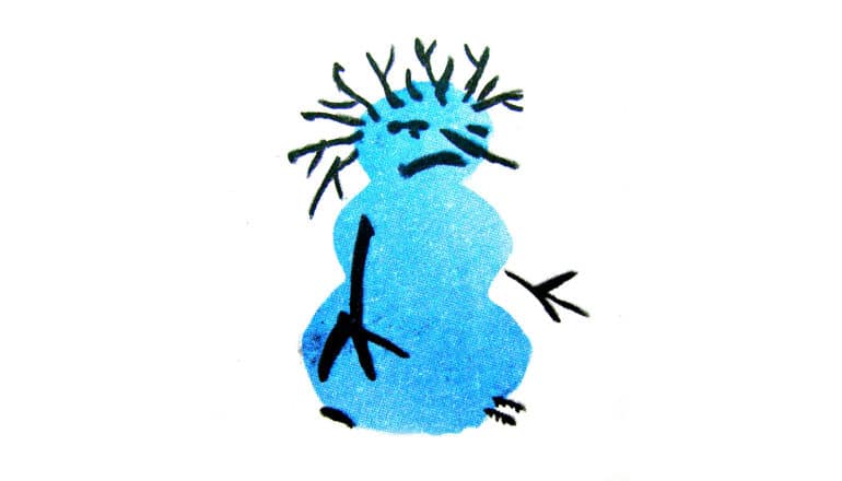 grumpy blue snowman illustration
