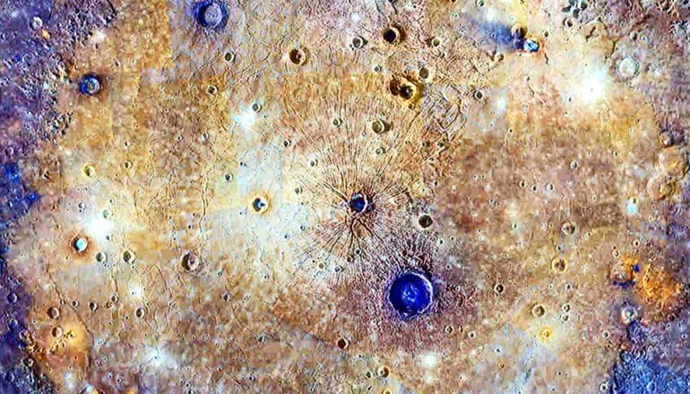 The rocky surface of Mercury has many small craters