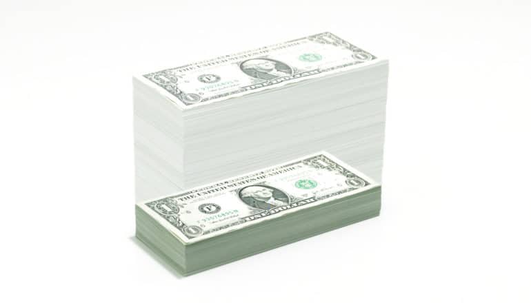 transparent, "missing" bills complete stack of US currency