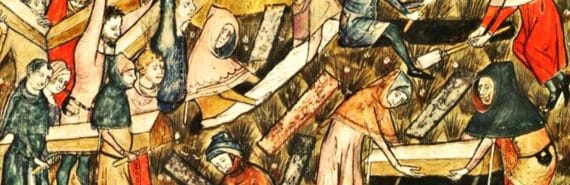 People carry coffins during the Black Death