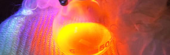 orange glow in flask on fabric