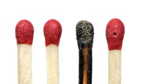 third of four matches has been burned